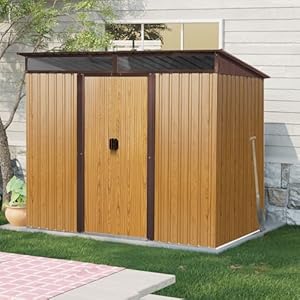 8×6 ft Outdoor Metal Storage Shed with Floor Floor Galvanized Steel Tool Shed with Lockable Sliding Door Transparent Plate and Air Vent Waterproof Garden Storage House for Backyard Patio