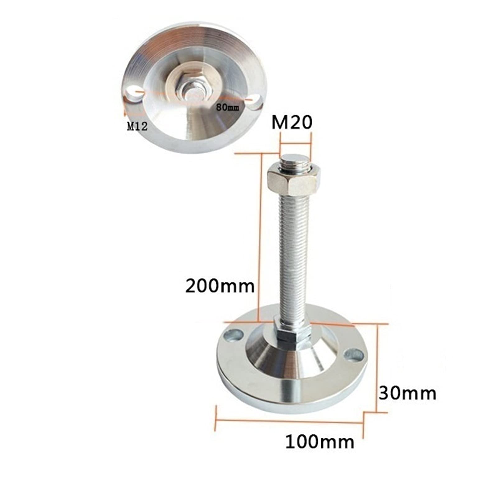 4 piedini regolabili per livellamento macchinari | Piedini di livellamento resistenti, base da 9,9 cm, struttura in acciaio al carbonio, capacità di carico da 3 a 3,5