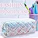 BOAJUNWU Pencil Pouch Cute Pencil Case Office Storage Bag Holder Box Organizer Aesthetic Bow Flower Pattern Makeup Pouch Cosmetic Bag for Women Girls