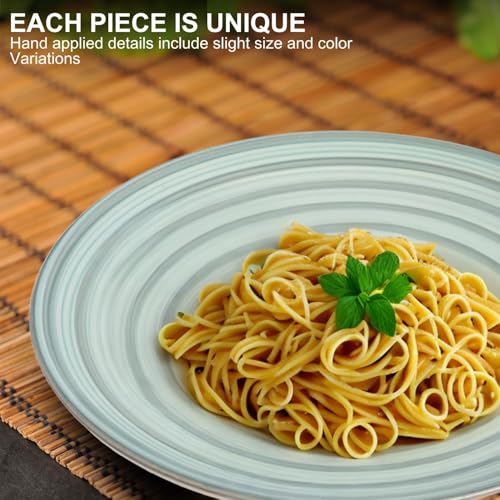 Image of Freakway Hand-Painted 'Sea Swirls' Stoneware Dinner Plates 10.2 Inch Set of 6 Pieces Serving Plate Thali Ceramic Plates for Dinner | Microwave & Dishwasher Safe | Green