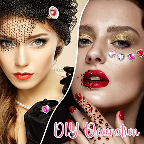 60 Pcs Heart Rhinestones Buttons Charms For Nails Diamond Sewing Glass Flatback For Diy Wedding Clothing Crafting Jewelry Making Decoration Embellishments, 17 Mm 4 Colors, White, Red, Pink, Rose #TOP5