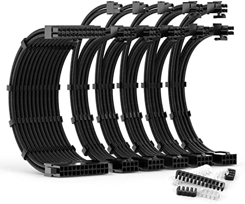 ABNO1 PSU Cable Extensions Kit 30CM Length With Cable Combs,1x24Pin/2x8Pin(4+4)/3x8Pin(6P+2P) PC Sleeved Cables for ATX Power Supply (White)