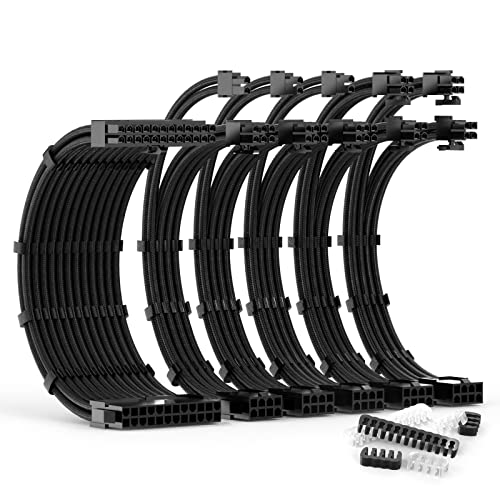 Câble gainé PC noir haute densité extension alimentation ATX 24 broches pour setup épuré