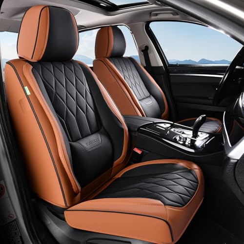 Image of FLORICH Automotive Seat Covers Leather Seat Covers Front Seat Driver Seat Covers with Lumbar Support Luxury Car Seat Covers Waterproof Seat Cushion Universal Fit for Most Cars Trucks SUV, Brown&Black