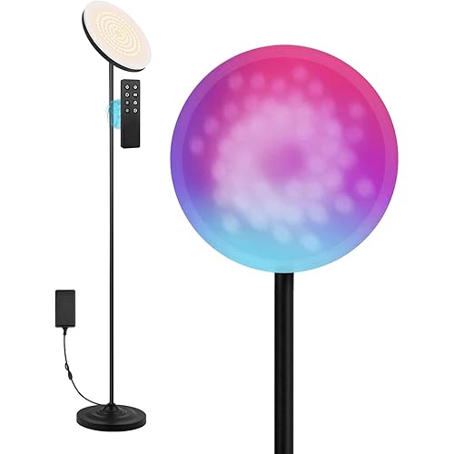 30W/2600LM Bright Floor Lamp with Remote Control, RGB Color Changing Torchiere Floor Lamp, Stepless Adjust Color Temperatures and Brightness for Bedroom and Play Room