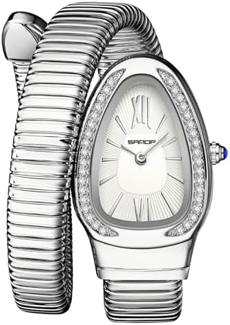Gosasa Snake Bracelet Watch for Women, Elegant Bangle Wrist Watch with Flexible Wrap Strap Design, Fashion Jewelry Style Quartz Watch, Adjustable Cuff Watch for Dress & Gift