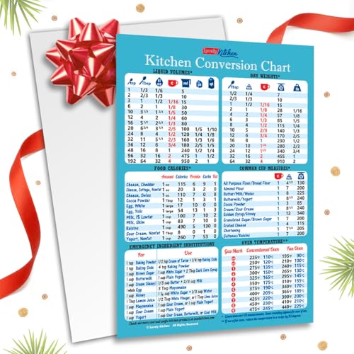 Must-Have Kitchen Conversion Chart Magnet 50% More Data Exclusive Common Cup Measurement Bonus Ingredient Substitution Food Calories Cooking Baking Measuring Guide Recipe Cookbook Accessories Gift