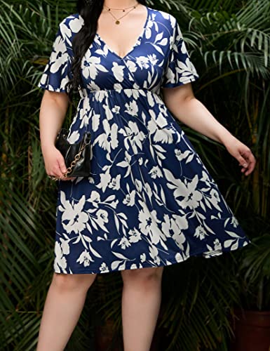 Image of ShopWonder Plus Size Dress Women's V Neck A-Line Knee Length Wrap Swing Dresses Plus Size A Line Party Mini Dress