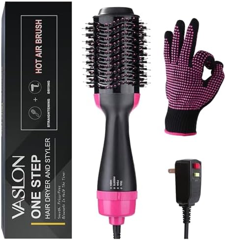 2025 New Updated VASLON One-Step Hair Dryer & Volumizer Hot Air Brush, 4-in-1 Hair Dryer Brush Styler for Straightening, Curling, Salon Negative Ion Ceramic Lightweight Blow Dryers Straightener Curl Hair Brush Heat Resistant Gloves
