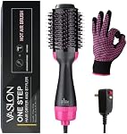 2025 New Updated VASLON One-Step Hair Dryer & Volumizer Hot Air Brush, 4-in-1 Hair Dryer Brush Styler for Straightening, Curling, Salon Negative Ion Ceramic Lightweight Blow Dryers Straightener Curl Hair Brush Heat Resistant Gloves