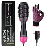 2025 New Updated VASLON One-Step Hair Dryer & Volumizer Hot Air Brush, 4-in-1 Hair Dryer Brush Styler for Straightening, Curling, Salon Negative Ion Ceramic Lightweight Blow Dryers Straightener Curl Hair Brush Heat Resistant Gloves