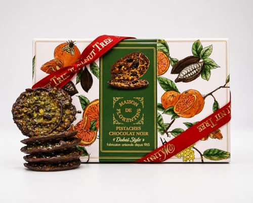 Walnut Tree Dubai Style Dark Chocolate Pistachio Florentines 2 x 100g 24 Luxury Continental Florentines Hand-Tied Ribbon Gourmet Chocolate Gift Keep One Gift One Handpacked in the UK