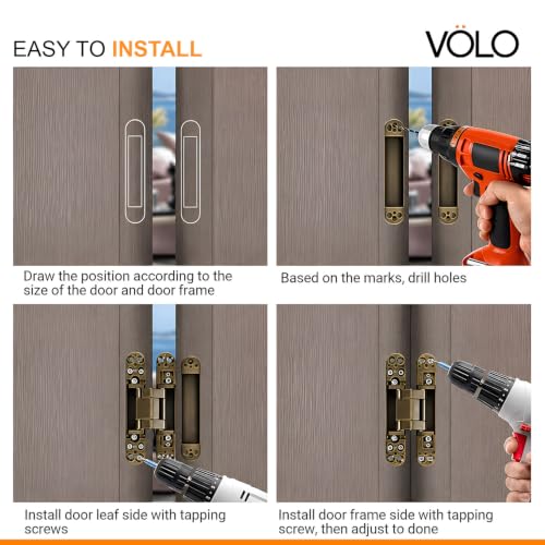 Image of VOLO Heavy-Duty Concealed Hinges - Hidden Door Hinges for Wooden & Flush Doors, Matt Black Finish | Pack of 2 Pieces | (6 Inch | Antique)