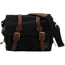 Sechunk Vintage Military Leather Canvas Laptop Bag Messenger Bags Medium
