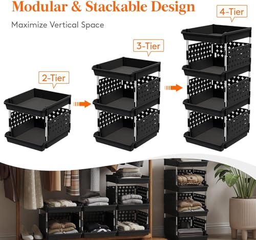 Image of JD Fresh 4 Tier Plastic Storage Drawer Organizer /Stackable Kitchen Organiser Rack /Breathable Design Shelf Storage Stand /Multipurpose Storage Rack for Kitchen, Office, kids room and Pantry (Black)