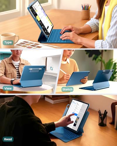 Image of typecase Edge+ Keyboard Case for iPad Air 13 inch(M4 /M3 /M2, 2026 /2025 /2024) & iPad Pro 12.9 inch(3 /4 /5 /6th Gen),Ultra-Slim Detachable Case,Portrait &Typing Modes,11-Color Backlight,Magnetic Stand,Pacific Blue