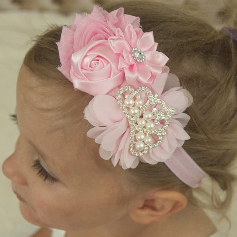 Miniatura 2 de Nishine Diadema elástica para bautizo y niñas pequeñas, con flores, de tela, elástica, en pares (niños, rosacaqui)