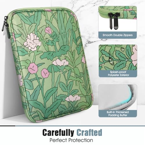 Image of TiMOVO 9-11 inch Tablet Sleeve Bag with Pocket, Green Flower | Fits iPad 11 inch A16 2025, iPad 10.9 inch /10.2 inch, Air 11 inch 5th /4th Gen, Galaxy Tab A9+ /A11 Plus 11 inch