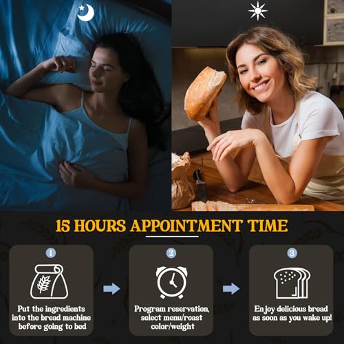 WEIMILOR Máquina de Pan de Acero Inoxidable, panificadora 17 en 1 de 2 Libras con dispensador de Frutos Secos, sartén de cerámica Antiadherente y Panel táctil Digital, 3 tamaños de Pan - imagen 6
