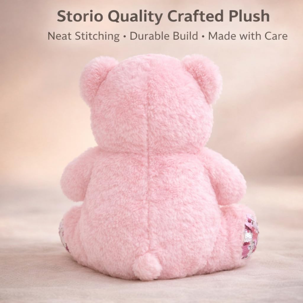 Storio Pink Teddy Bear with Red Heart 30 CM | Cute Soft Plush Stuffed Toy for Girls | Love, Valentine, Anniversary & Birthday Gift | Teddy Bear for Girlfriend, Baby Girl & Kids 2