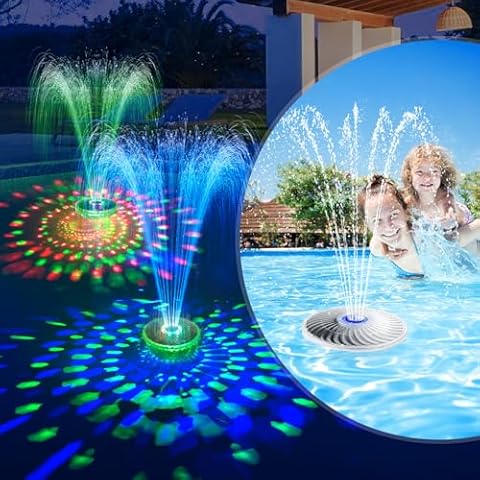 DeeprBetter Solar Pool Fountain with Light,2024 Upgrade High Efficiency Solar Powered Pool Water Fountain Pump,Floating Pool Fountain for Above Ground Pool Waterfall,Solar Pool Sprinkler Fountain Blue Cover