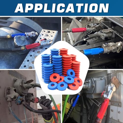 Image of 100pcs Glad Hand Seals Rubber 50pcs Red & 50pcs Blue | Truck Gladhand Seals, Polyurethane Seal Round Washers Grommets Gaskets, for Semi Trucks Trailers Tractors, Parts Number 10028