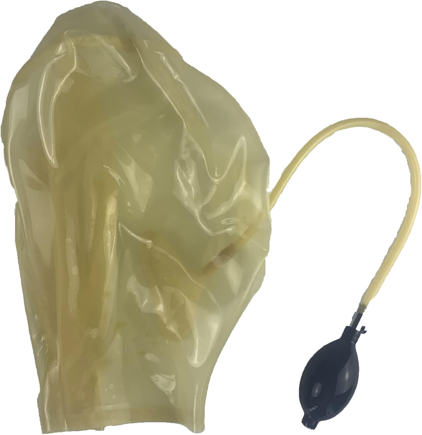 MONNIK Transparent Latex Mask Rubber Hood Seamless Breath Control Hood with Mouth Inflatable Plug for Fetish Catsuit Party