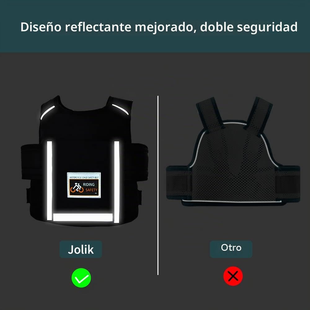 Jolik Upgrade Cinturón Moto Niño, Adjustable Arnes Moto Para Niño with Pocket, Reflective Breathable Material in Black