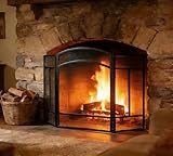 Kingson Pantalla de protección contra chispas de chimenea de 3 paneles arqueada, malla de acero negro con bisagras de piano, protector contra incendios plegable seguro para niños, 96,5 x 61 cm