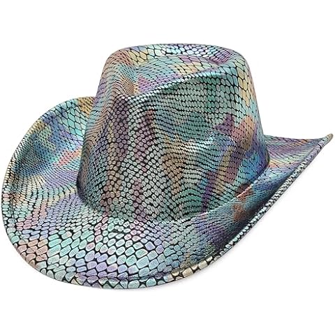 EOZY Glitter Cowboy Hat for Women Men Birthday Party Hat Pink Funny Cowgirl Hat Sequin Cowboy Festival Hat/Fish Scale-Blue Cover