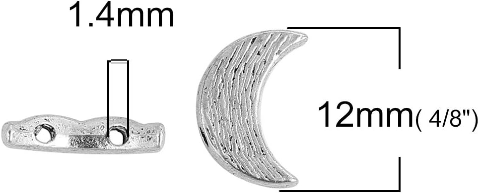 PEPPERLONELY 100pc Antiqued Silver Alloy Beads Two Hole Half Moon Charms Pendants12 x8mm(4/8" x 3/8") - Image 2