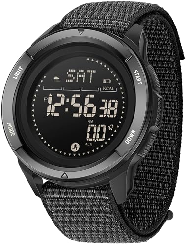 findtime Compass Tactical Watches for Men Women with Metronome Step Counter Countdown Dual Time Alarm Stopwatch Nylon Strap Lightweight Digital Waterproof Watch Black
