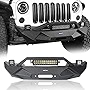 Hooke Road Stubby Front Bumper w/Winch Plate & 72W Light Bar & 18W Fog Lights for 2007-2018 Jeep Wrangler JK & Unlimited 2/4 Doors