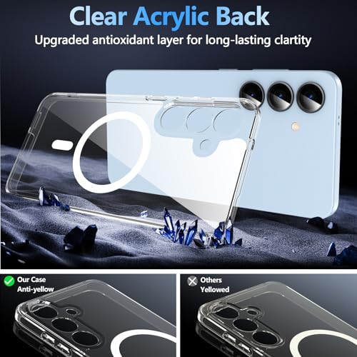Image of OWKEY for Samsung S25 Case, Compatible with MagSafe with Screen Protector, Magnetic Case for Samsung Galaxy S25 5G, Translucent Back Shockproof Phone Cover (Clear)