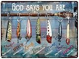 Xiddxu Vintage Wall Decor Metal Plaque God Says You are Fishing Metal Tin Sign Home Decor Retro Wall Art for Home Cafes Kitchen Living Bedroom Pubs Club Sign Gift 8x12 Inch