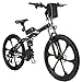 ANCHEER Folding Electric Mountain Bike with 26" Super Lightweight Magnesium Alloy 6 Spokes Integrated Wheel, Premium Full Suspension and 21 Speed Gears