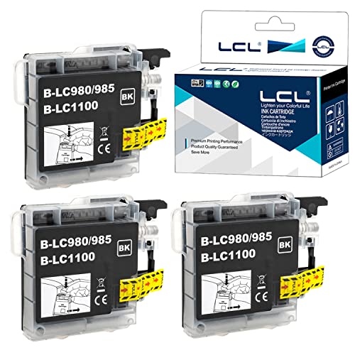 LCL LC985 Ink Cartridge Replacement for Brother LC985 LC985BK for MFC-495CW MFC-J410W DCP-J125 J315W J515W J140W MFC-J265W J410 J415W J220 (3 Black)