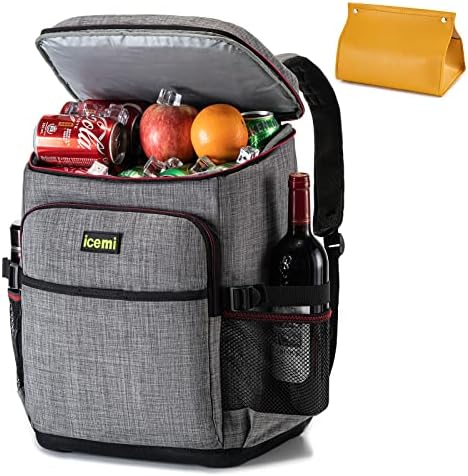 iceMi Cooler Backpack 36 Cans,Lightweight Backpack Coolers Insulated Leak Proof with Fully-Insulated Cooler Base for Men and Women Camping Hiking,Travel, Shopping （Grey）