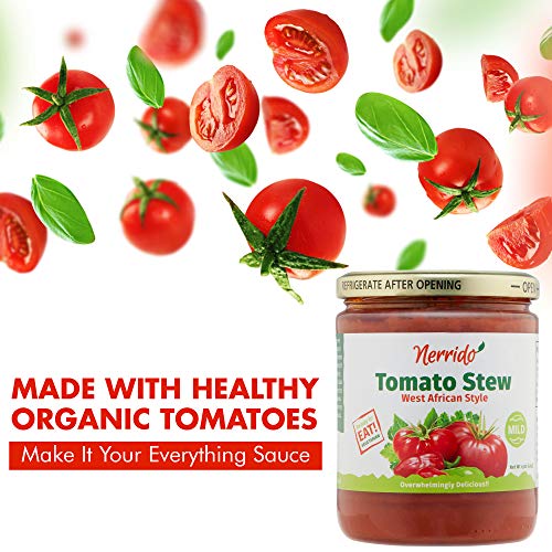Nerrido African Stewed Canned Tomatoes & Jollof Sauce, Organic Tomato Sauce Canned 16Oz (454G) (Mild, 8 Pack) #TOP1
