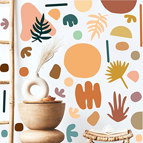 Kazova Botanical Art Wall Decal Leaf And Sun Wall Stickers Abstract Style Decals Plant And Circle Wall Stickers Removable Peel And Stick Wall Decals For Bedroom Living Room #TOP3