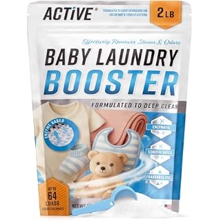 Baby Laundry Detergent Booster - ACTIVE Enzyme Stain & Odor Remover for Infant, Newborn, Toddler & Kids Clothes, Fragrance Free Sensitive Laundry Soap, 2-lbs Unscented Powder Made in USA - 64 Loads