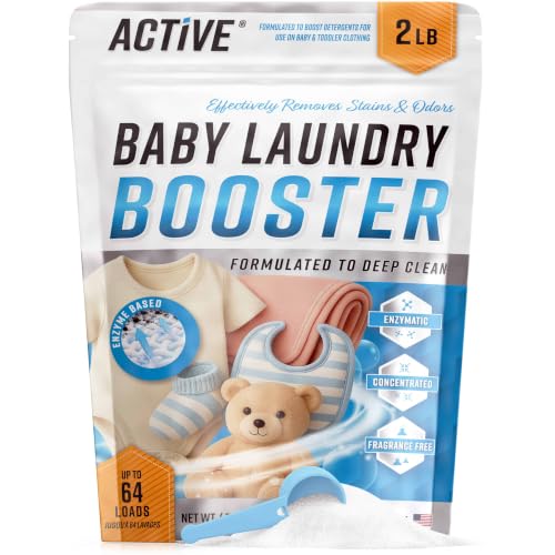 Image of Baby Laundry Detergent Booster - ACTIVE Enzyme Stain & Odor Remover for Infant, Newborn, Toddler & Kids Clothes, Fragrance Free Sensitive Laundry Soap, 2-lbs Unscented Powder Made in USA - 64 Loads