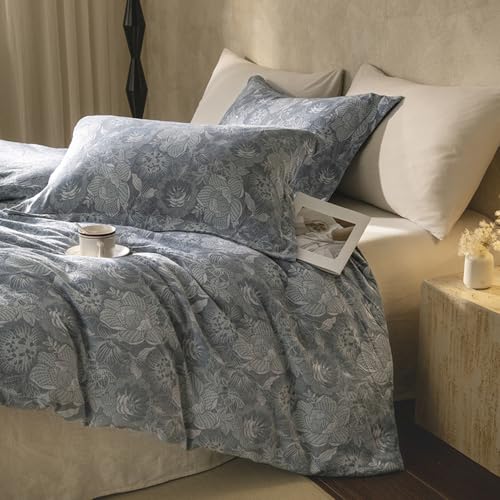 Image of VM VOUGEMARKET Jacquard Grey Floral Duvet Cover Set King,Yarn-Dyed Cotton Duvet Cover with Zipper Closure Perfect for Men and Women