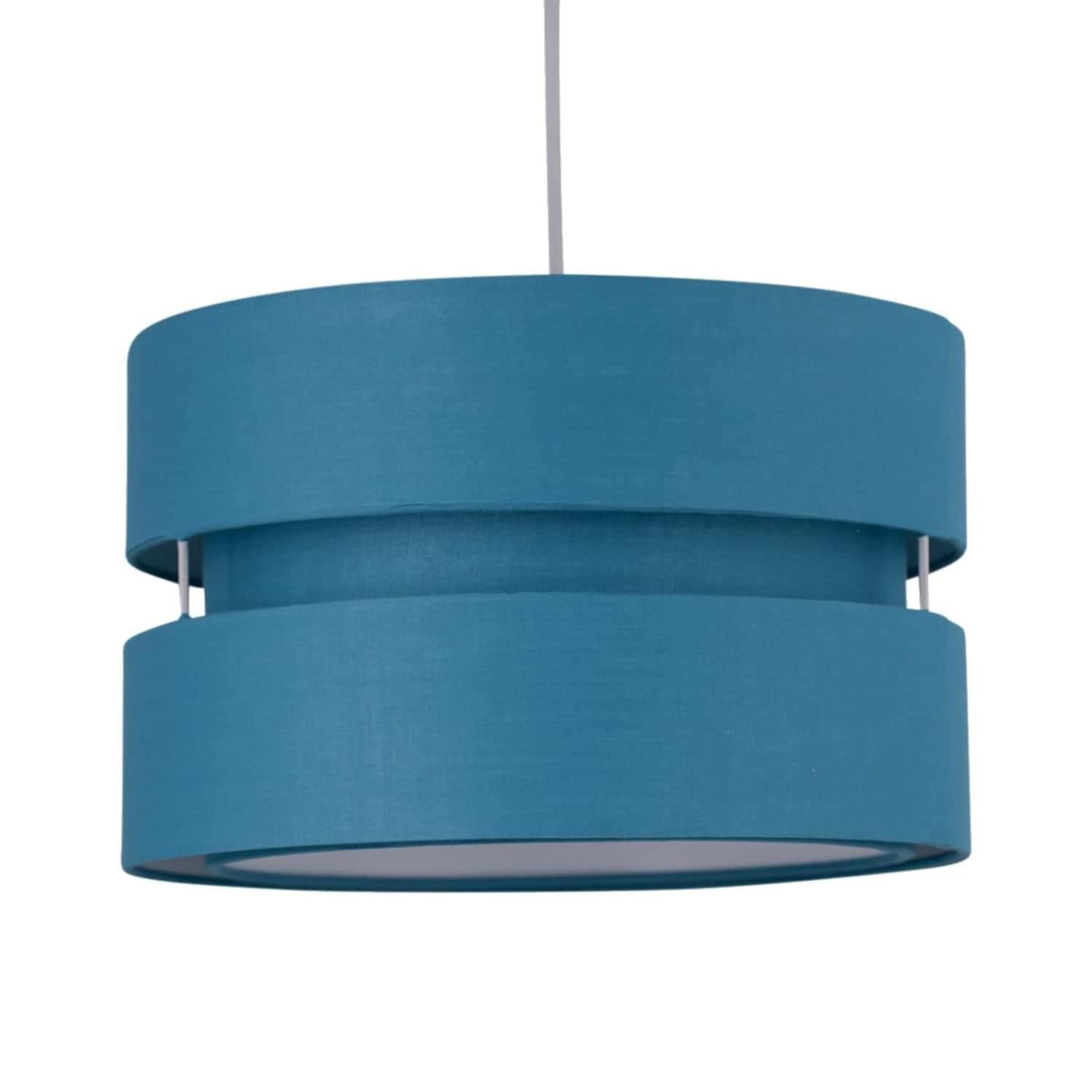 Firstchoicelighting Teal Easy Fit Pendant Light Shade 2 Tier Design Fabric Drum Ceiling Light Shade