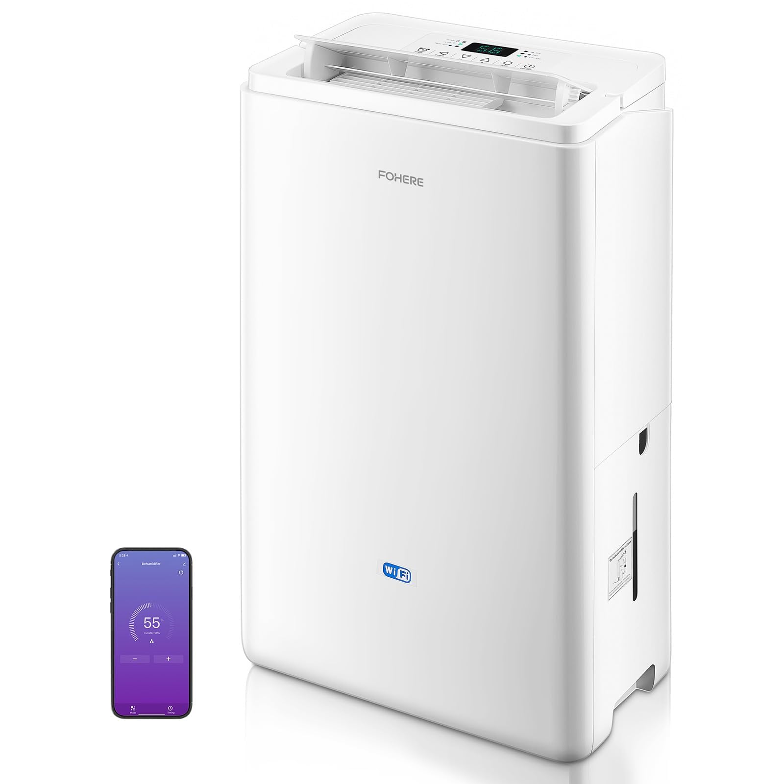 Deumidificatore con app e Wi-Fi, 20 l/24 h, deumidificatore elettrico, per fino a 135 m³, serbatoio da 4,2 l, protezione da traboccamento, timer 24 ore con modalità lavaggio, umidificatore per cantina