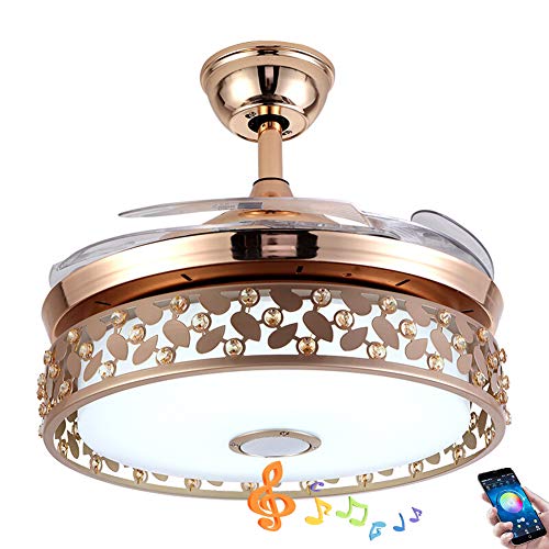 Fandian 42'' Modern Smart Ceiling Fans With Light Bluetooth Music Player Chandelier Invisible Blades With Remote Control Retractable Fandelier, Dimmable 7 Colors Led Kits Inlcuded (42" Nest Gold) #TOP1