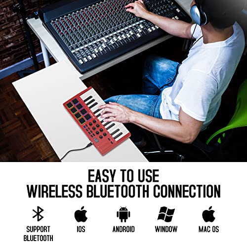 Image of M-VAVE 25 Key USB MIDI Keyboard Controller With 8 Backlit Drum Pads, Bluetooth Semi Weighted Professional dynamic keybed 8 Knobs and Music Production,Software Included (Red)