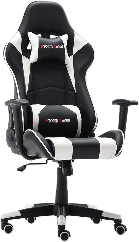 Storm Racer Erogonomic Gaming Chair Large Size Racing Style Computer Home Office Chair (White,S)
