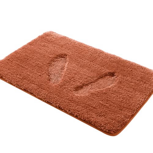 YHF Bathroom Rug Set 2Piece, Thick &Soft Microfiber Shaggy, U Shaped Contour, Machine Washable Bath Mats, Absorbent Bath Rugs, Non-Slip Rubber Backing Bath Mat for Bathroom Floor, Tub and Shower,Rust by Yafa Home Fashion - Image 2