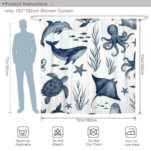 Rideau de douche anti éclaboussure en polyester motif baleine - 3